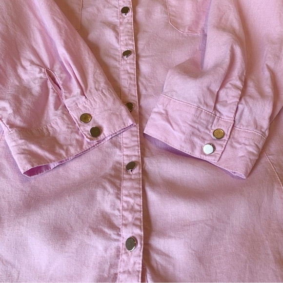 Coral Bay Linen Blend Top Womens Large Pink 3/4 Sleeves Snap Front Casual Preppy - Picture 5 of 11